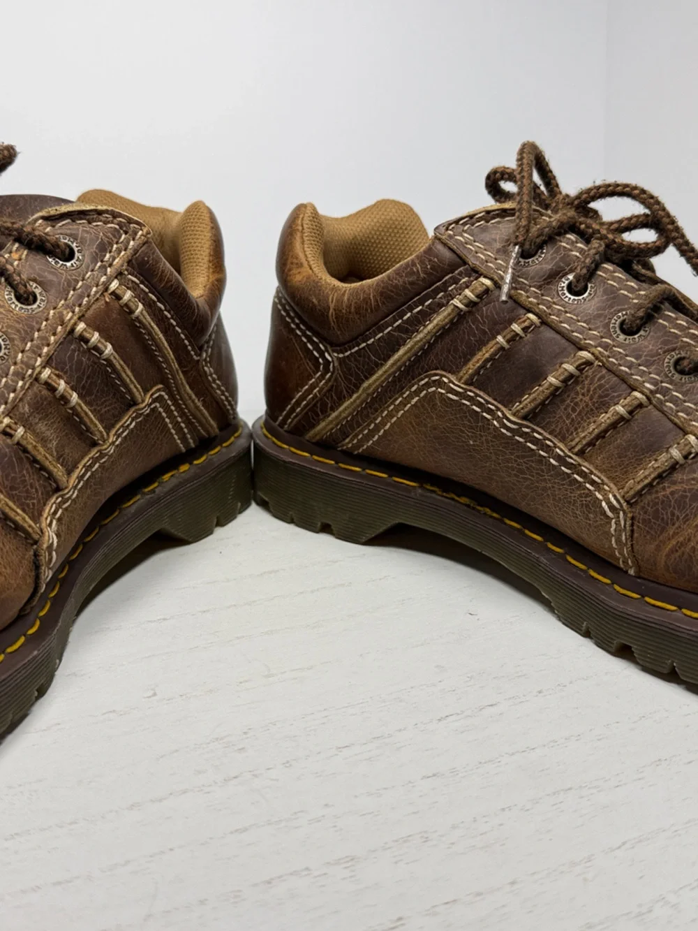 Dr. Martens Brown Leather Derby Shoes with Yellow Stitching Size 13M